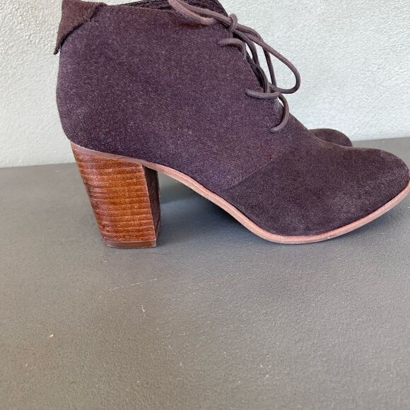 Tom’s Lunata Lace Up Stacked Heel Suede Booties Size 8 - Picture 1 of 12